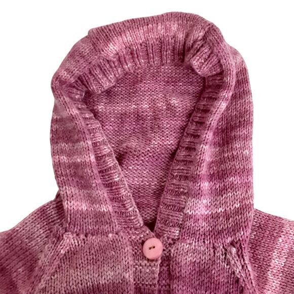 Vintage Handmade Cardigan Sweater Pink Angora Blend Hooded Girls 10/12 Piglet - Picture 6 of 9
